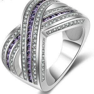 Jewelry - Amethyst and Diamond Wide Band Silver Ring Jewelry - Amethyst and Diamond Wide Band Silver Ring